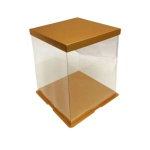 Clear PVC Cake Box, Gold Lid – 26 x 26 x 31cm