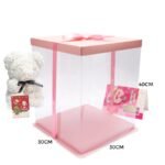 Clear PVC Cake Box, Pink Lid – 30 x 30 x 40cm